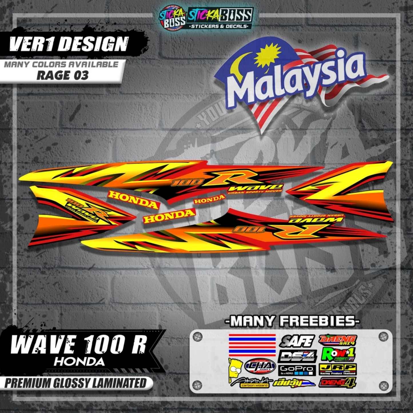 HONDA WAVE 100 R MALAYSIAN DECALS (Ver1 Design)【WITH FREEBIES】