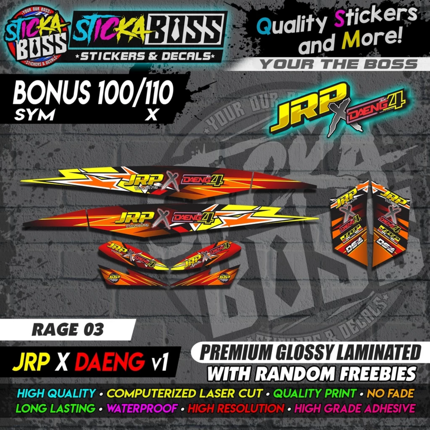 Sym Bonus 100/110/X Decals RAGE EDITION (JRP x DAENG v1)【PREMIUM GLOSSY LAMINATED】