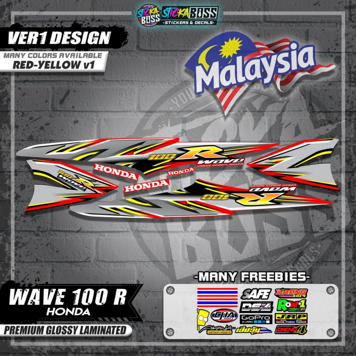 HONDA WAVE 100 R MALAYSIAN DECALS (Ver1 Design)【WITH FREEBIES】