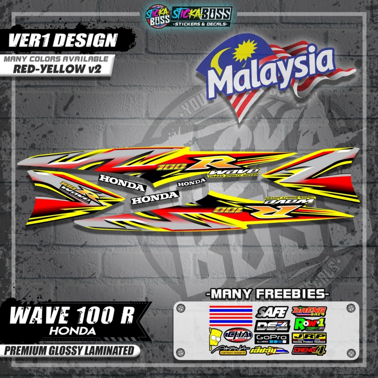 HONDA WAVE 100 R MALAYSIAN DECALS (Ver1 Design)【WITH FREEBIES】