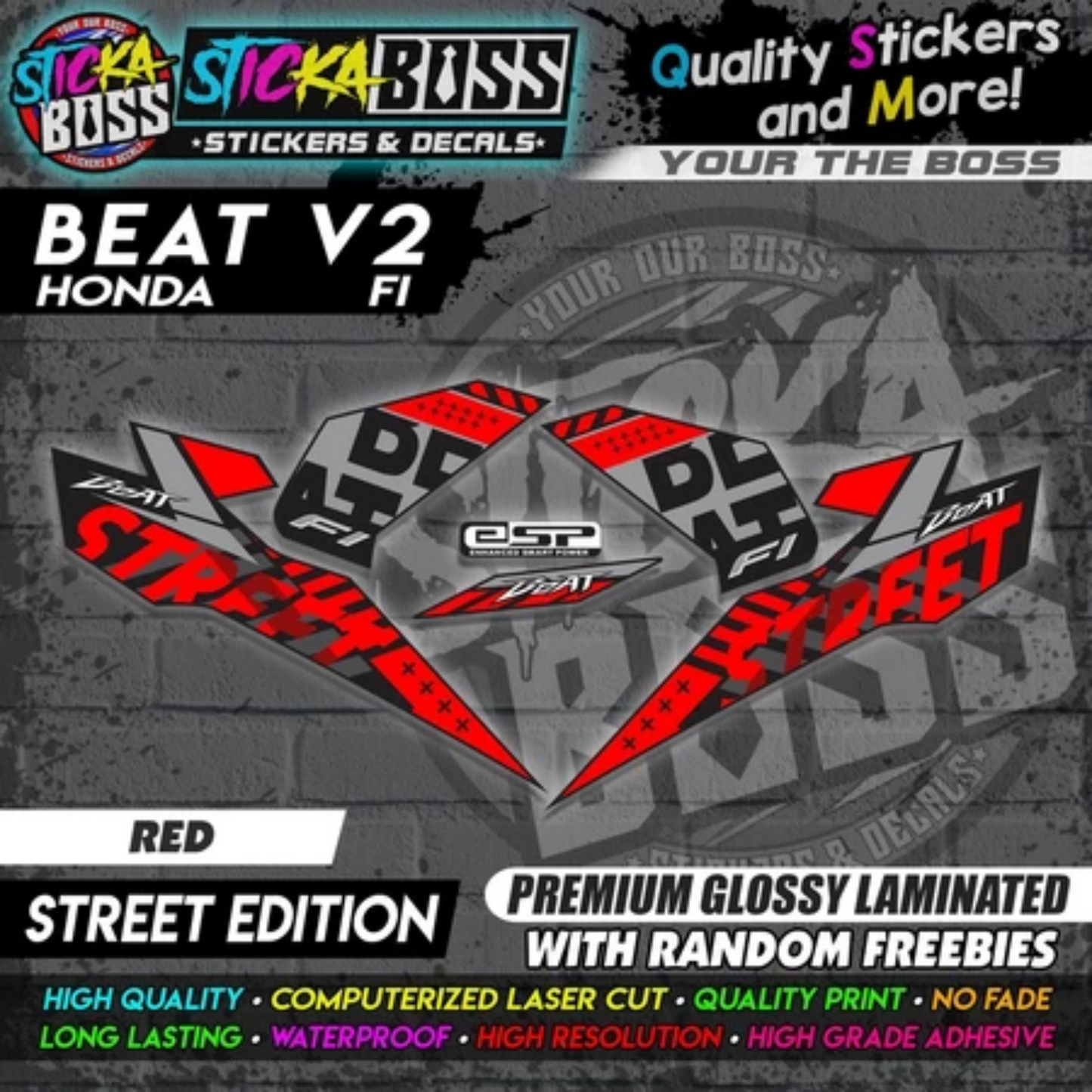 Honda Beat Fi V2 Stock Decals (Street Edition)【PREMIUM GLOSSY LAMINATED】