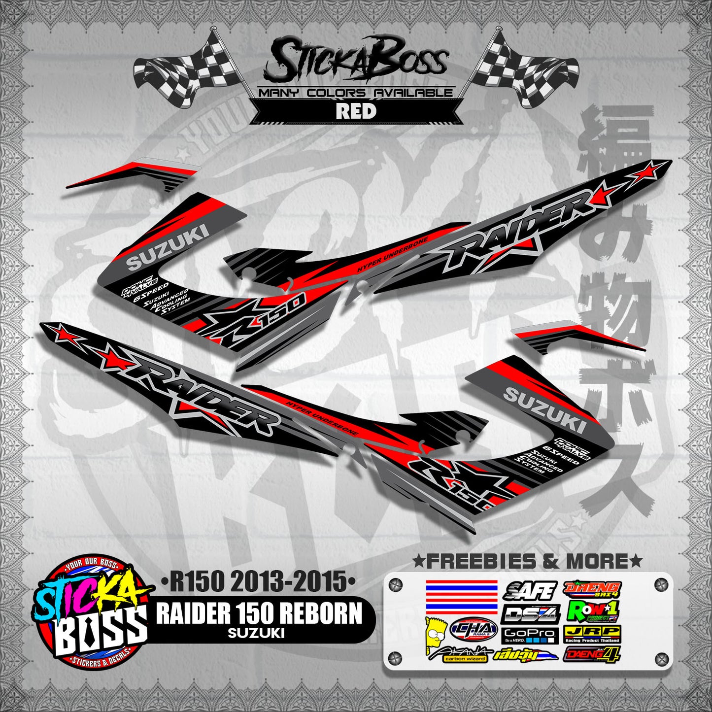 RAIDER 150 REBORN STOCK DECALS ( R150 2013 - 2015 )【WITH FREEBIES】