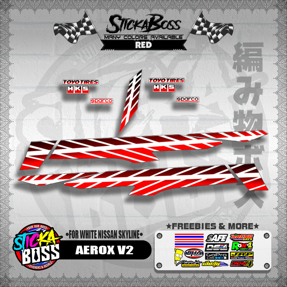 AEROX V2 DECALS ( FOR WHITE NISSAN SKYLINE )【WITH FREEBIES】