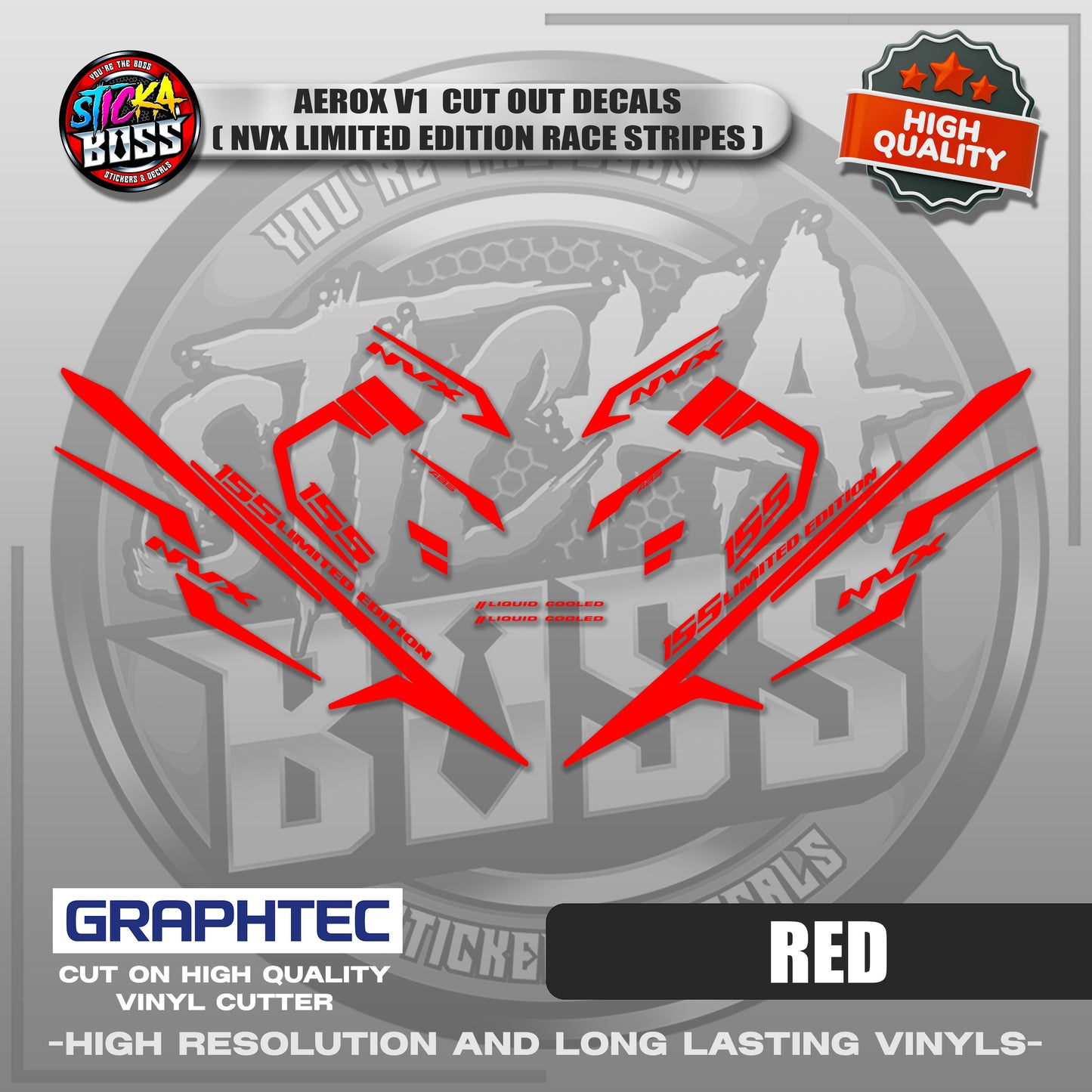 AEROX V1 CUT OUT DECALS ( NVX LIMITED EDITION RACE STRIPES ) | VINYL WATERPROOF CUT-OUT DECALS