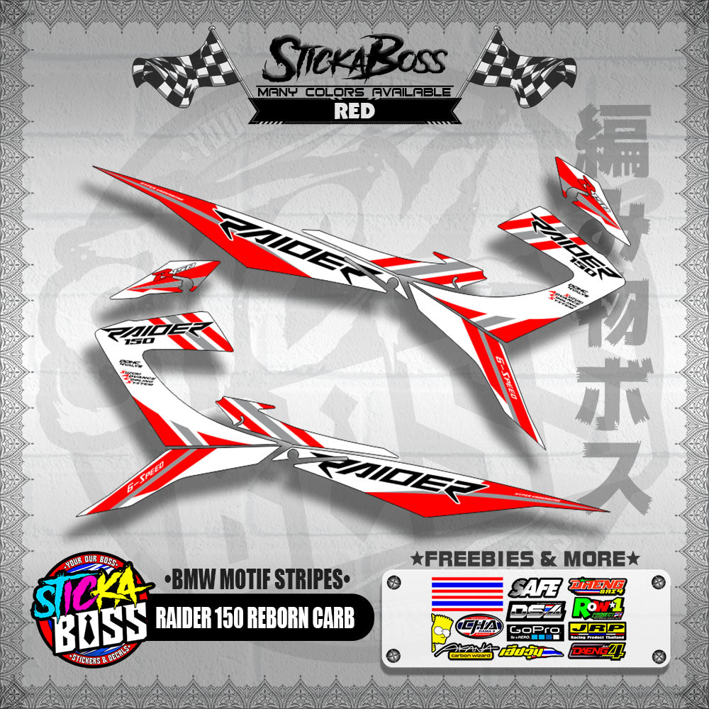 RAIDER 150 REBORN CARB DECALS ( BMW MOTIF STRIPES )【WITH FREEBIES】