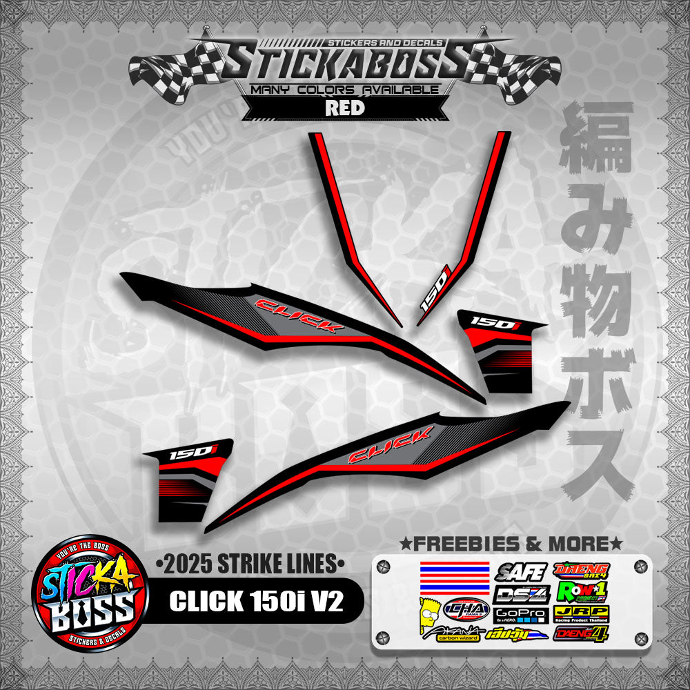 CLICK 150i V2 STICKER DECALS ( 2025 STRIKE LINES )【WITH FREEBIES】