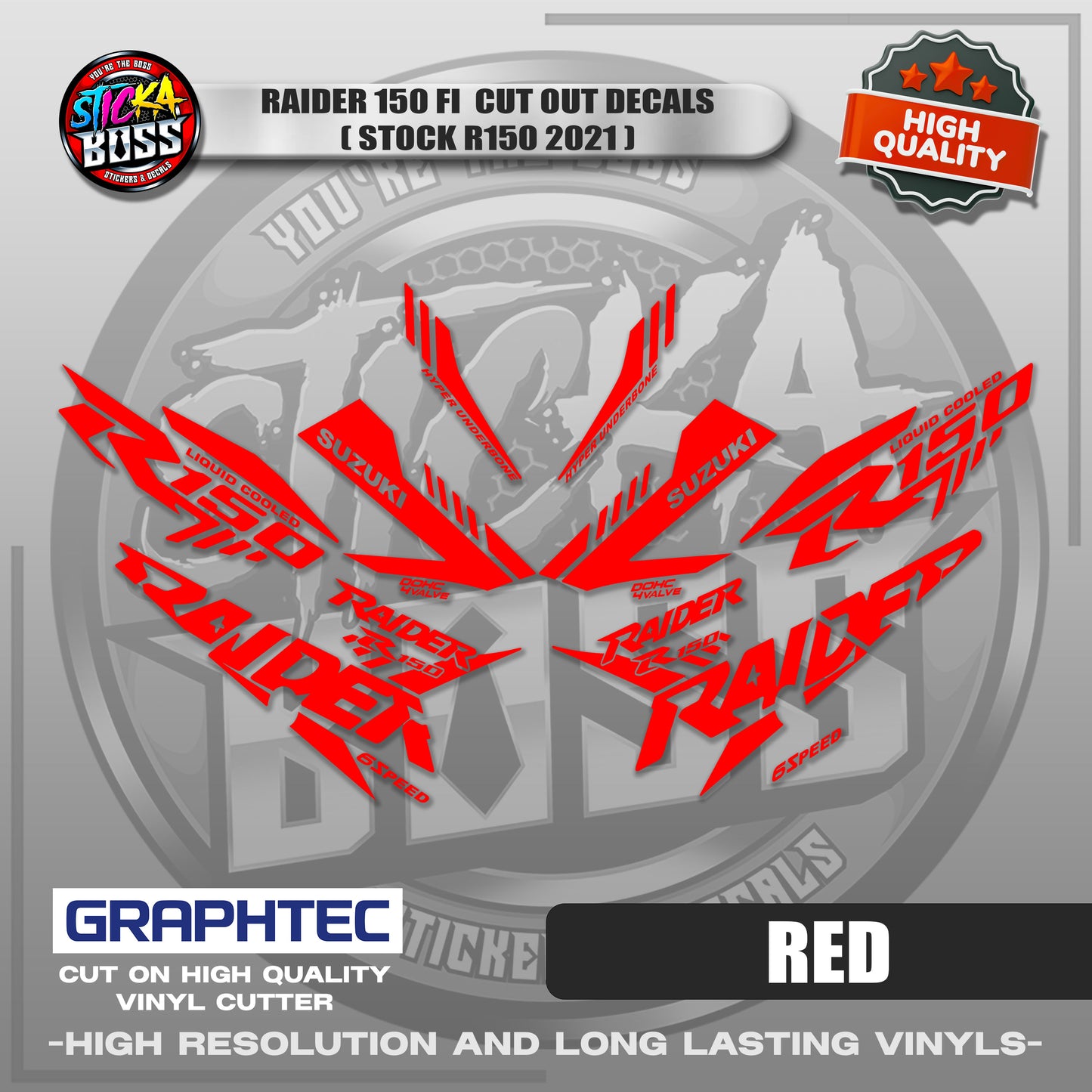 RAIDER 150 FI CUT OUT DECALS ( STOCK R150 2021) | VINYL WATERPROOF CUT-OUT STICKER DECALS