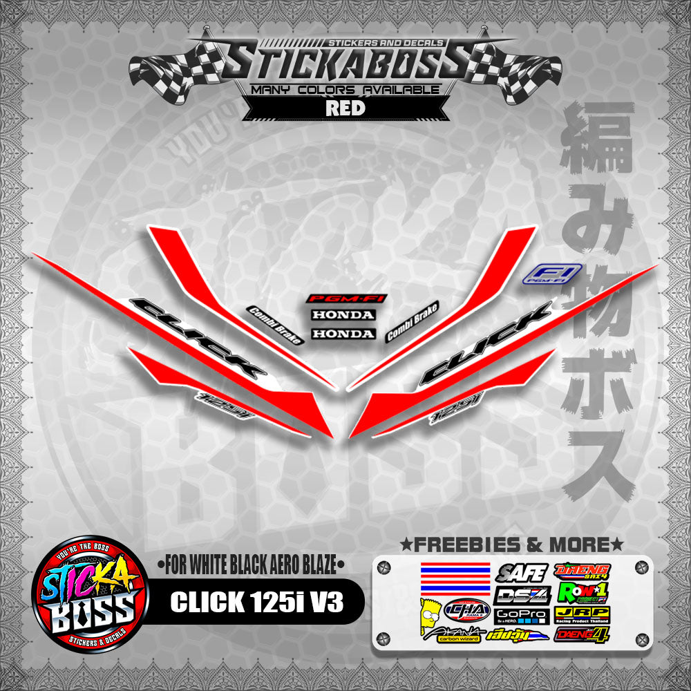 CLICK 125i V3 STICKER DECALS ( FOR WHITE BLACK AERO BLAZE )【WITH FREEBIES】