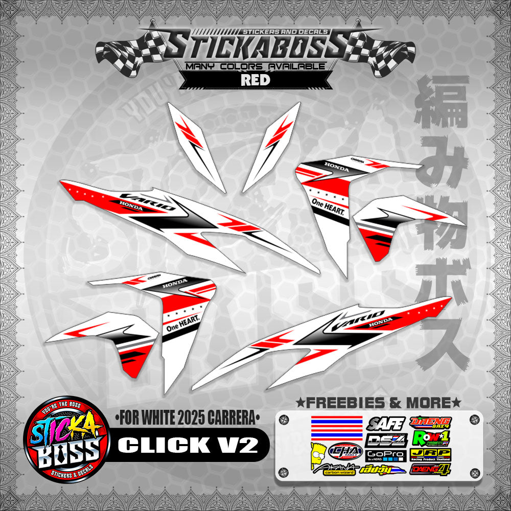 CLICK V2 STICKER DECALS ( FOR WHITE 2025 CARRERA )【WITH FREEBIES】