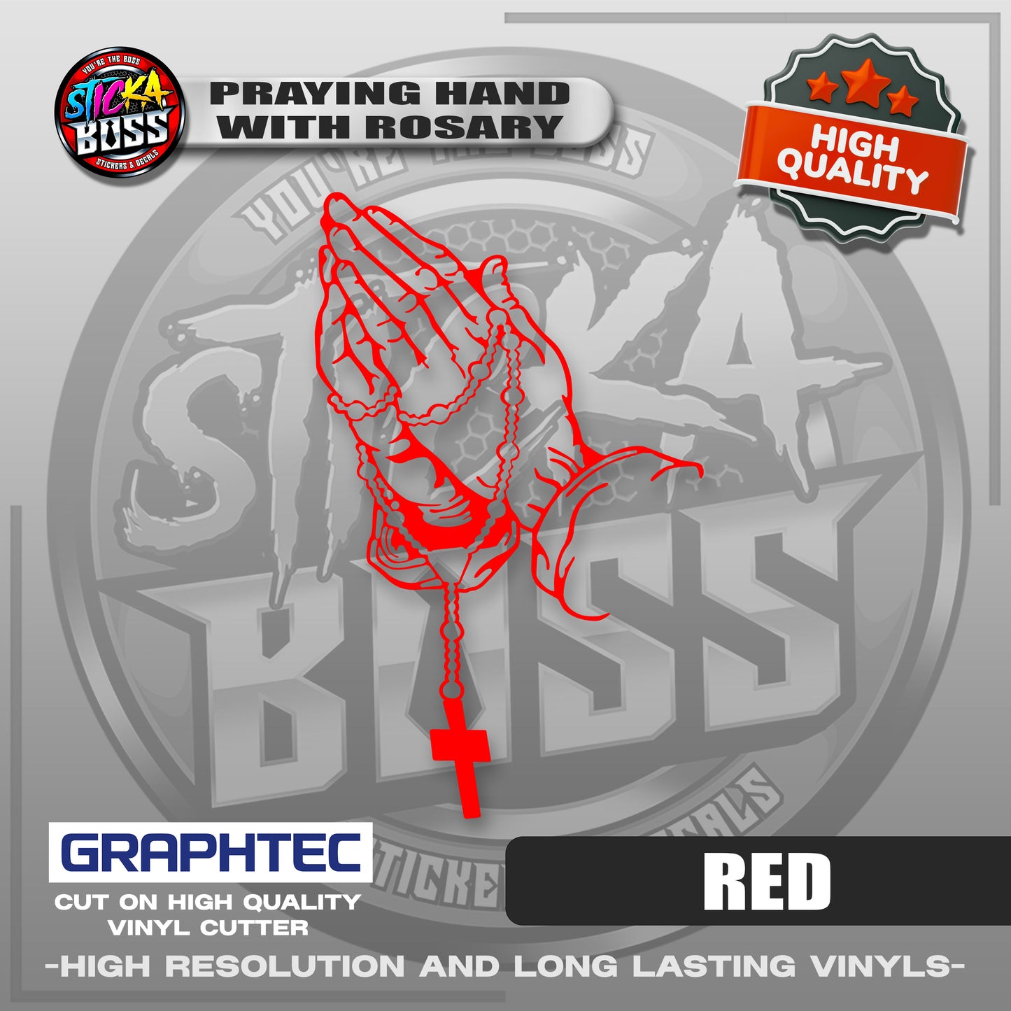 PRAYING HAND WITH ROSARY | VINYL WATERPROOF CUT-OUT STICKER DECALS【Stickaboss】