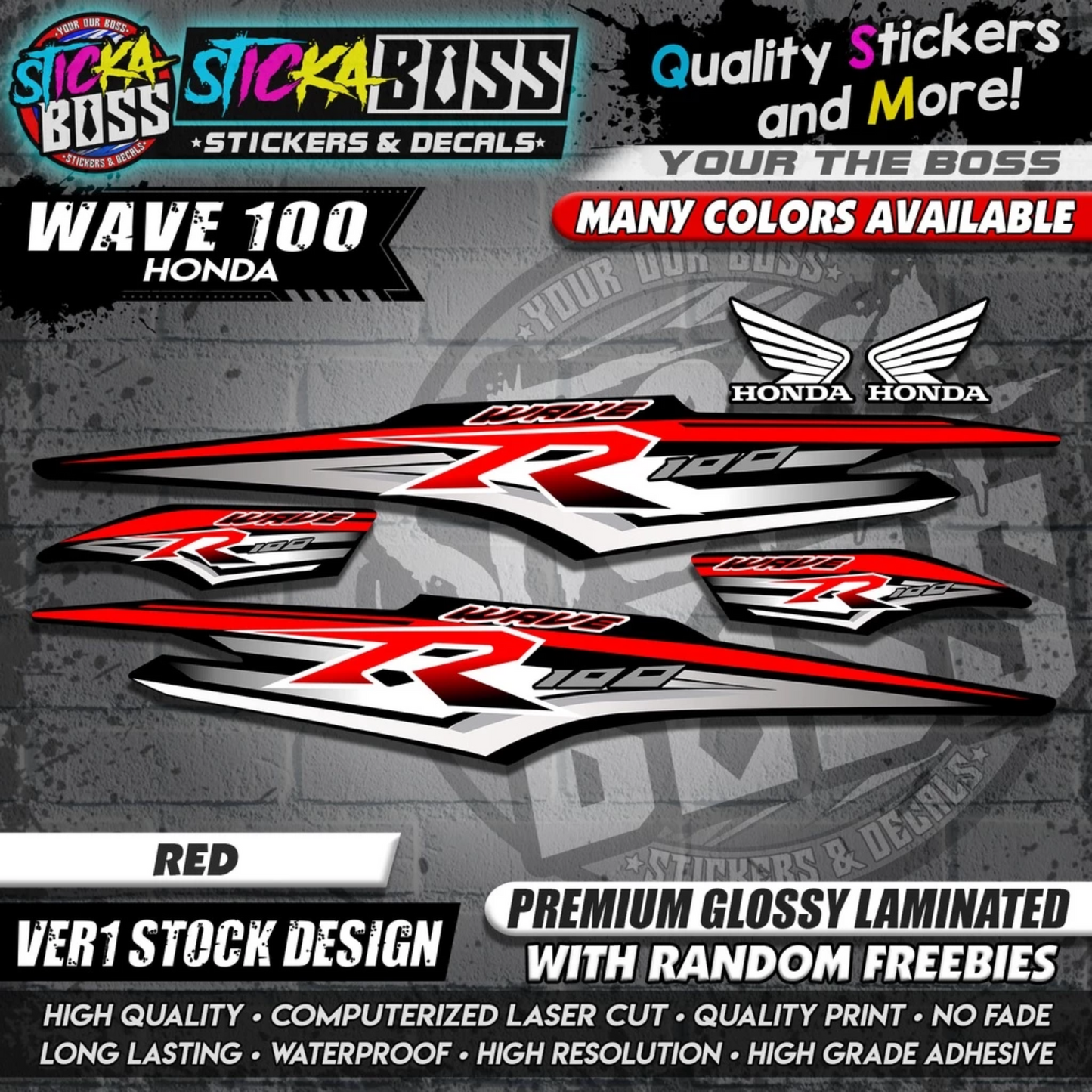 HONDA WAVE 100 R DECALS (Ver1 Stock Design)【WITH FREEBIES】