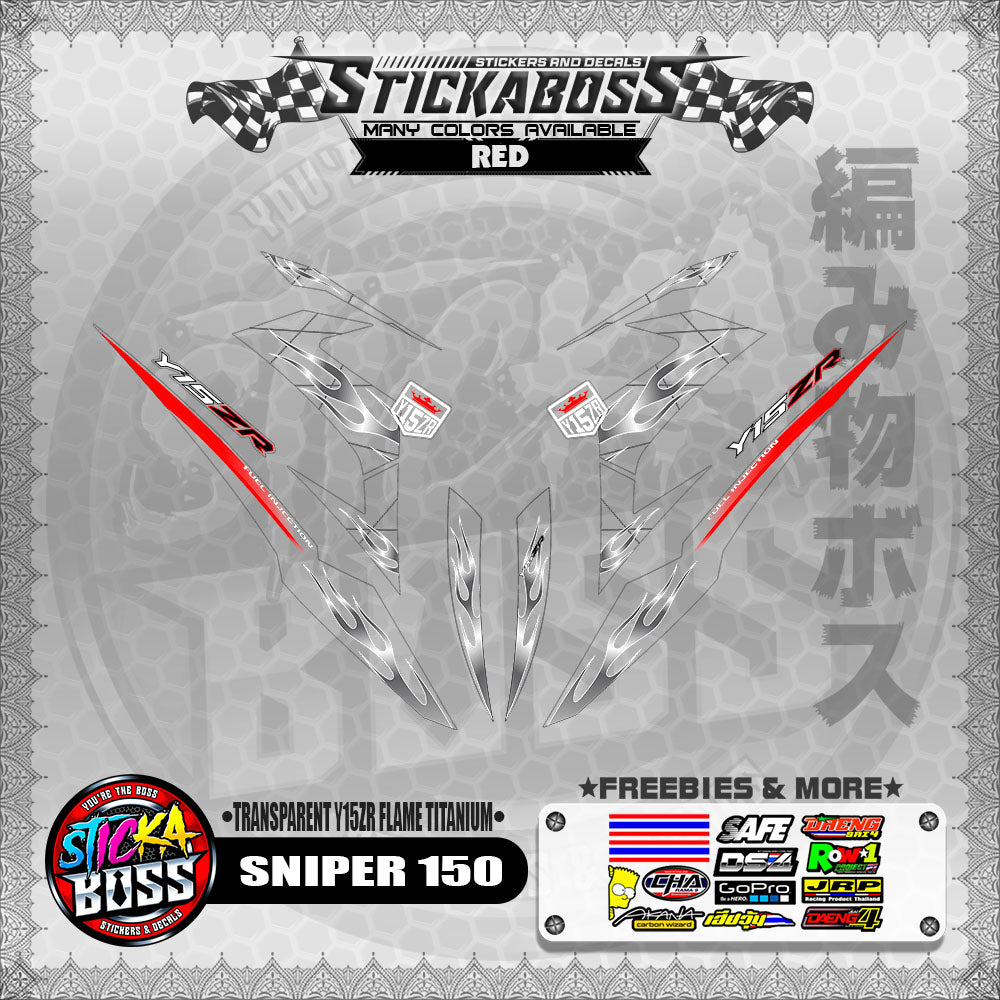 【PREMIUM UV PRINT】TRANSPARENT SNIPER 150 STICKER DECALS ( Y15ZR FLAME TITANIUM )【WITH FREEBIES】