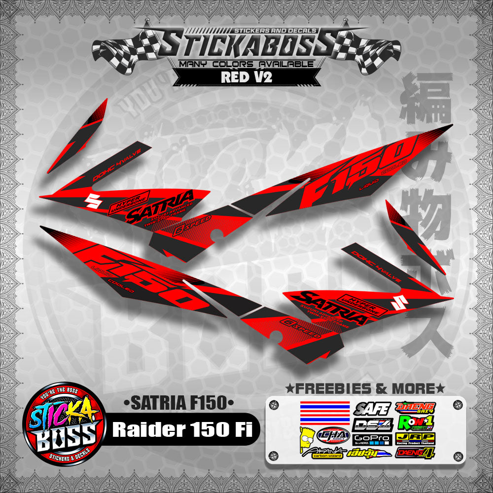 Suzuki Raider 150 Fi Stock Decals RED (Satria F150)【PREMIUM GLOSSY LAMINATED】