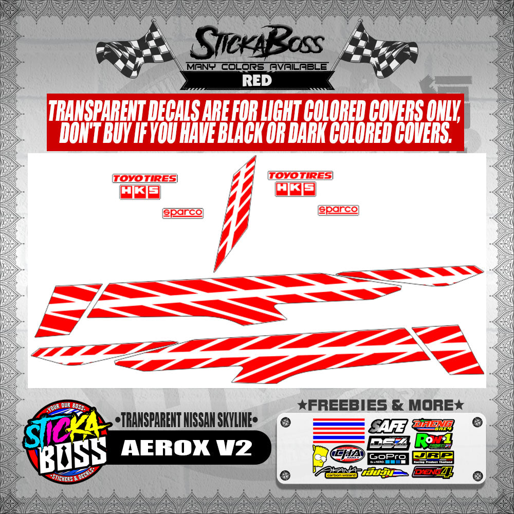 AEROX V2 DECALS ( TRANSPARENT NISSAN SKYLINE )【WITH FREEBIES】