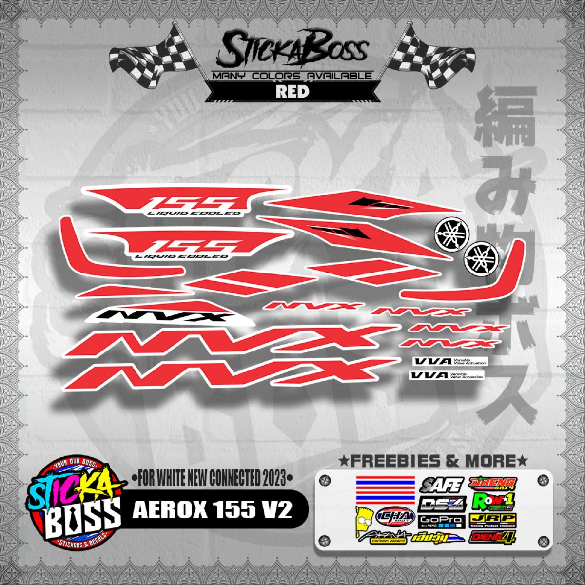 AEROX 155 V2 DECALS ( FOR WHITE NEW CONNECTED 2023 )【WITH FREEBIES】