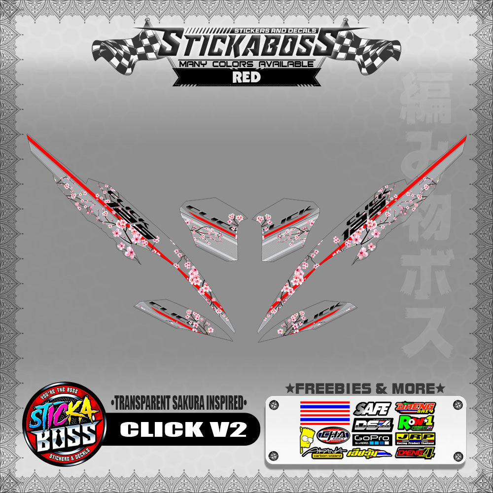 【PREMIUM UV PRINT】TRANSPARENT CLICK 125 / 150 V2 DECALS ( SAKURA INSPIRED )【WITH FREEBIES】