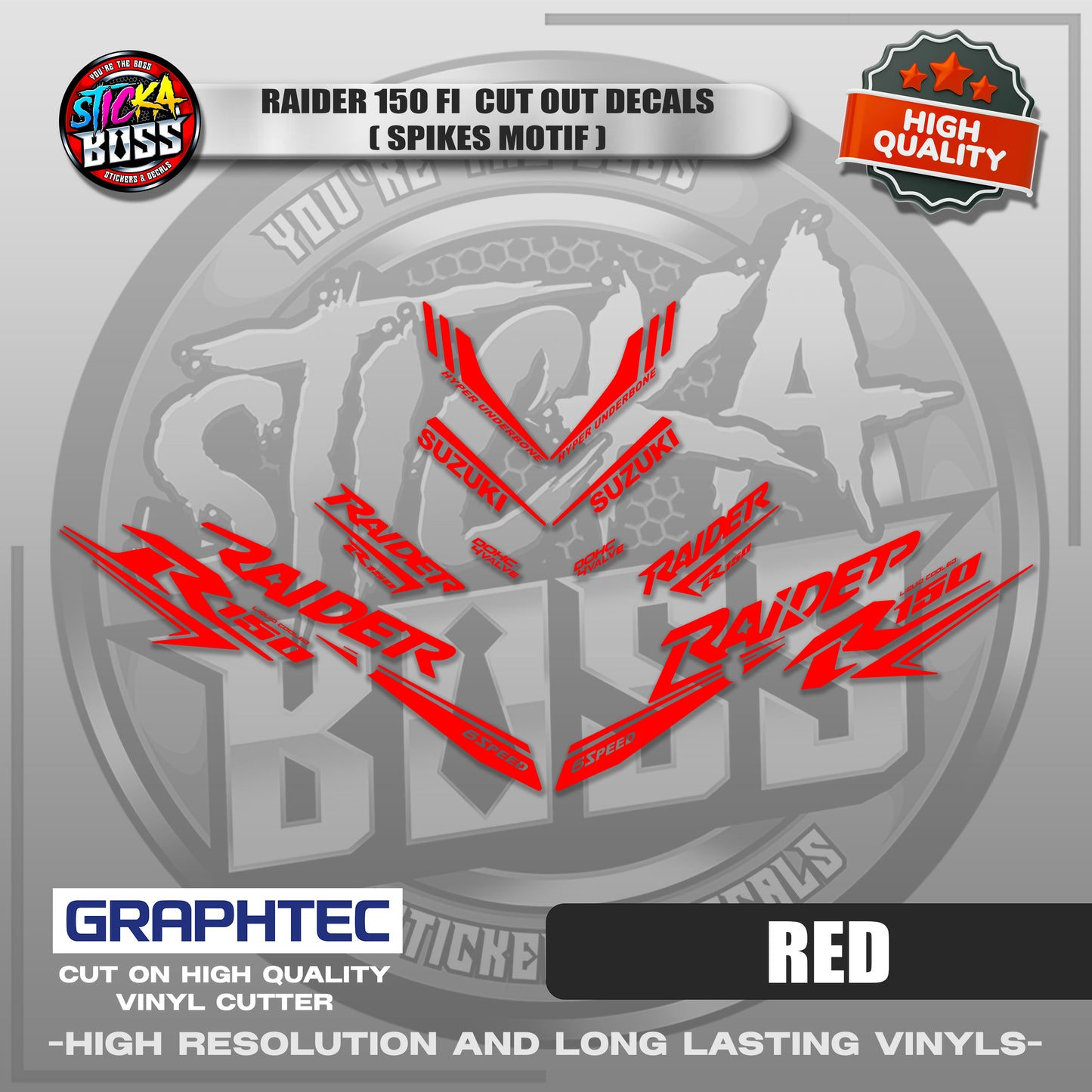RAIDER 150 FI CUT OUT DECALS ( SPIKES MOTIF ) | VINYL WATERPROOF CUT-OUT STICKER DECALS