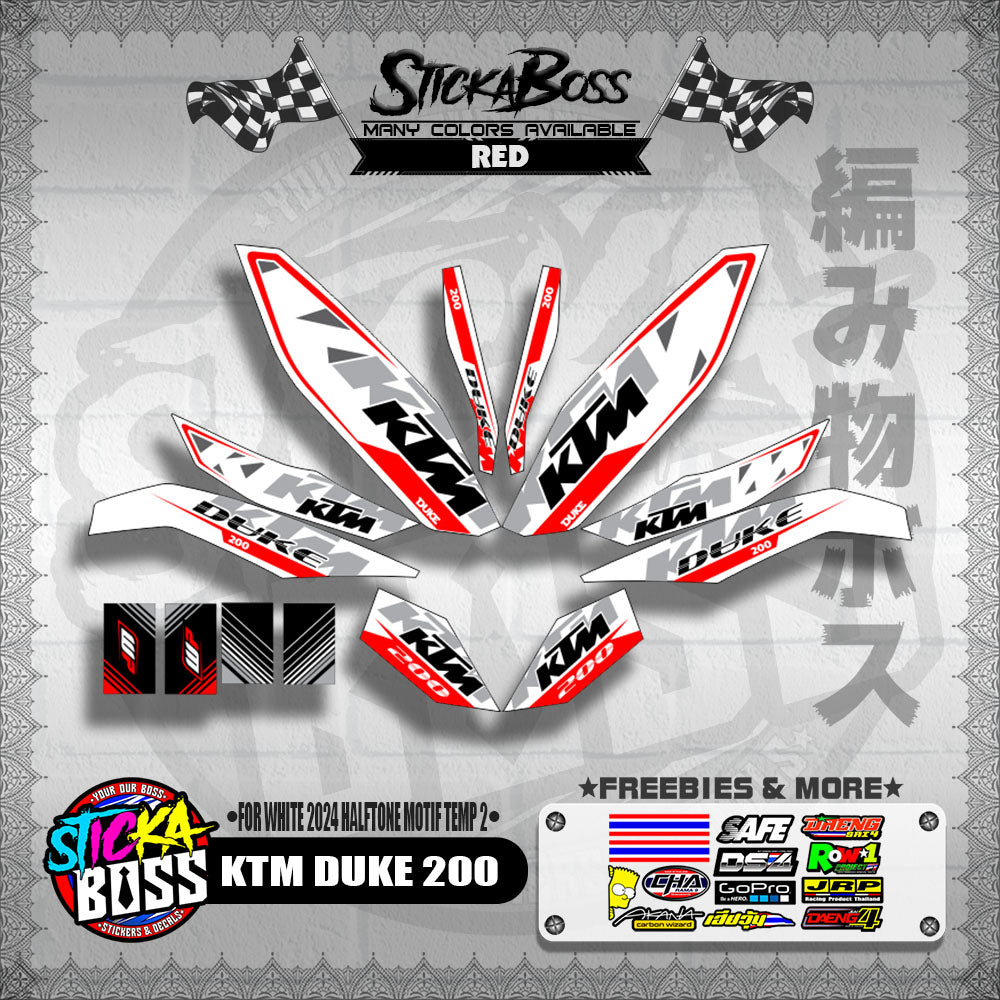 KTM DUKE 200 STICKER DECALS ( FOR WHITE 2024 HALFTONE MOTIF TEMP 2 )【WITH FREEBIES】