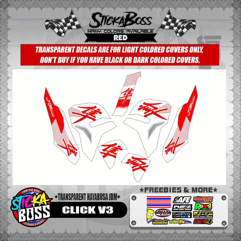 CLICK V3 DECALS ( TRANSPARENT HAYABUSA JDM )【WITH FREEBIES】