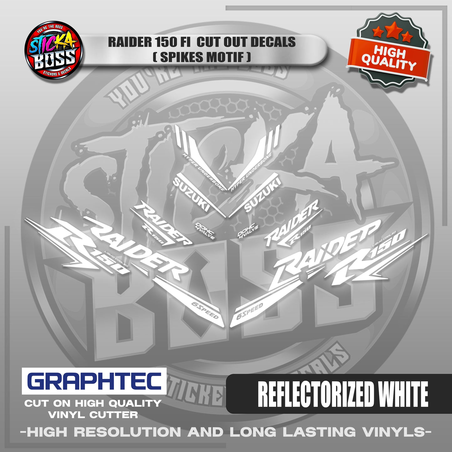 RAIDER 150 FI CUT OUT DECALS ( SPIKES MOTIF ) | VINYL WATERPROOF CUT-OUT STICKER DECALS
