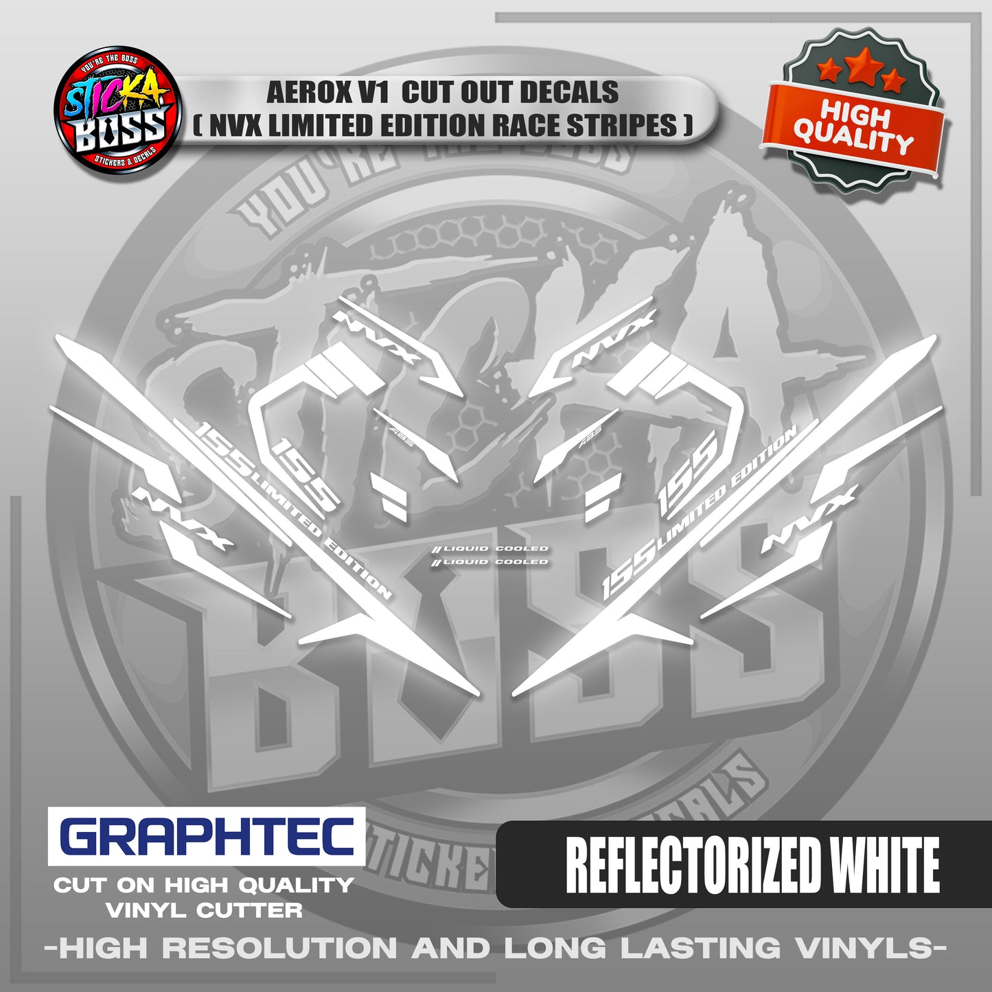 AEROX V1 CUT OUT DECALS ( NVX LIMITED EDITION RACE STRIPES ) | VINYL WATERPROOF CUT-OUT DECALS