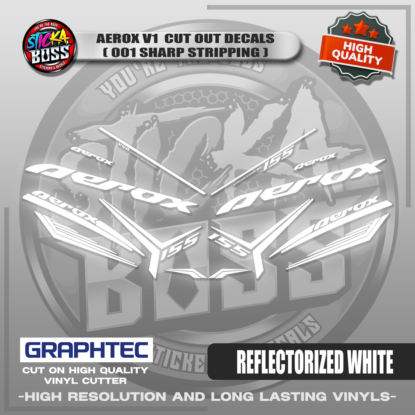 AEROX V1 CUT OUT DECALS ( 001 SHARP STRIPPING ) | VINYL WATERPROOF CUT-OUT STICKER DECALS