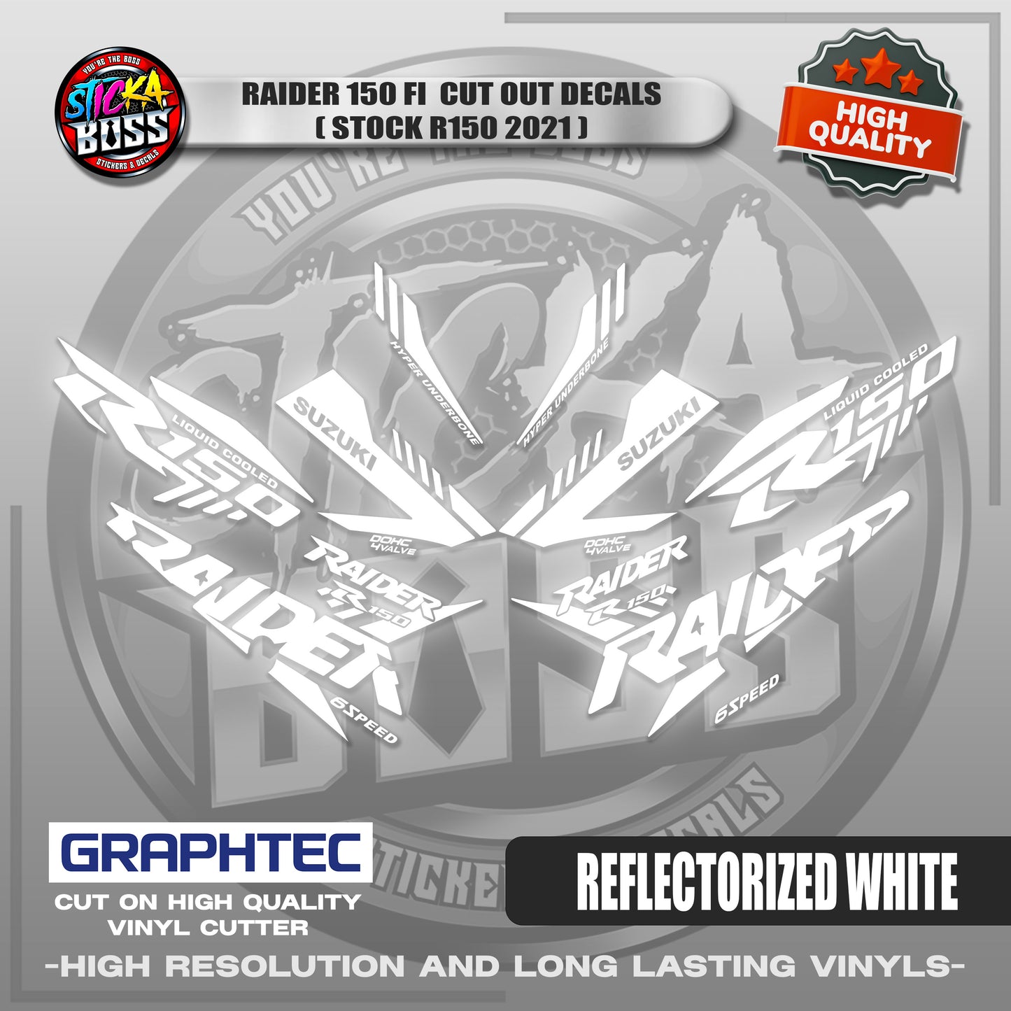 RAIDER 150 FI CUT OUT DECALS ( STOCK R150 2021) | VINYL WATERPROOF CUT-OUT STICKER DECALS