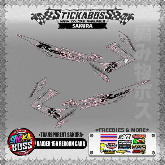 【PREMIUM UV PRINT】TRANSPARENT RAIDER 150 REBORN CARB STICKER DECALS ( SAKURA )【WITH FREEBIES】