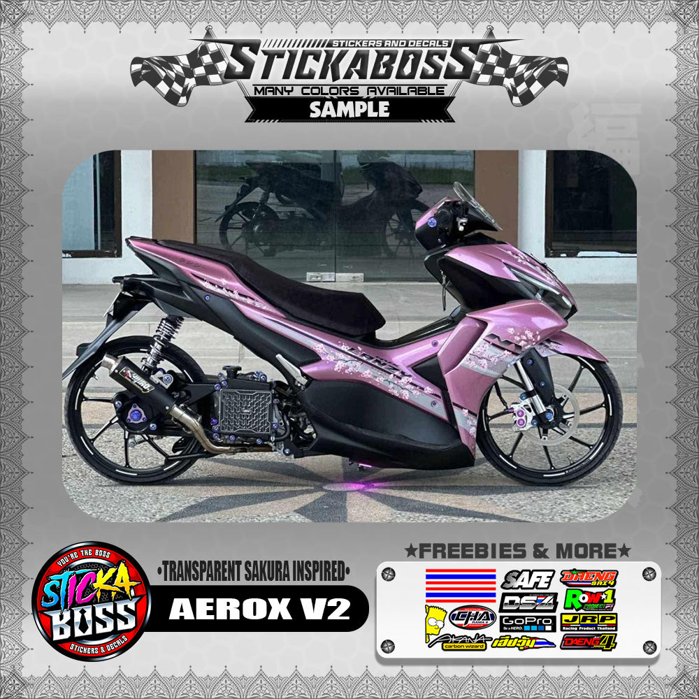 【PREMIUM UV PRINT】TRANSPARENT AEROX 155 V2 ( SAKURA INSPIRED )【WITH FREEBIES】