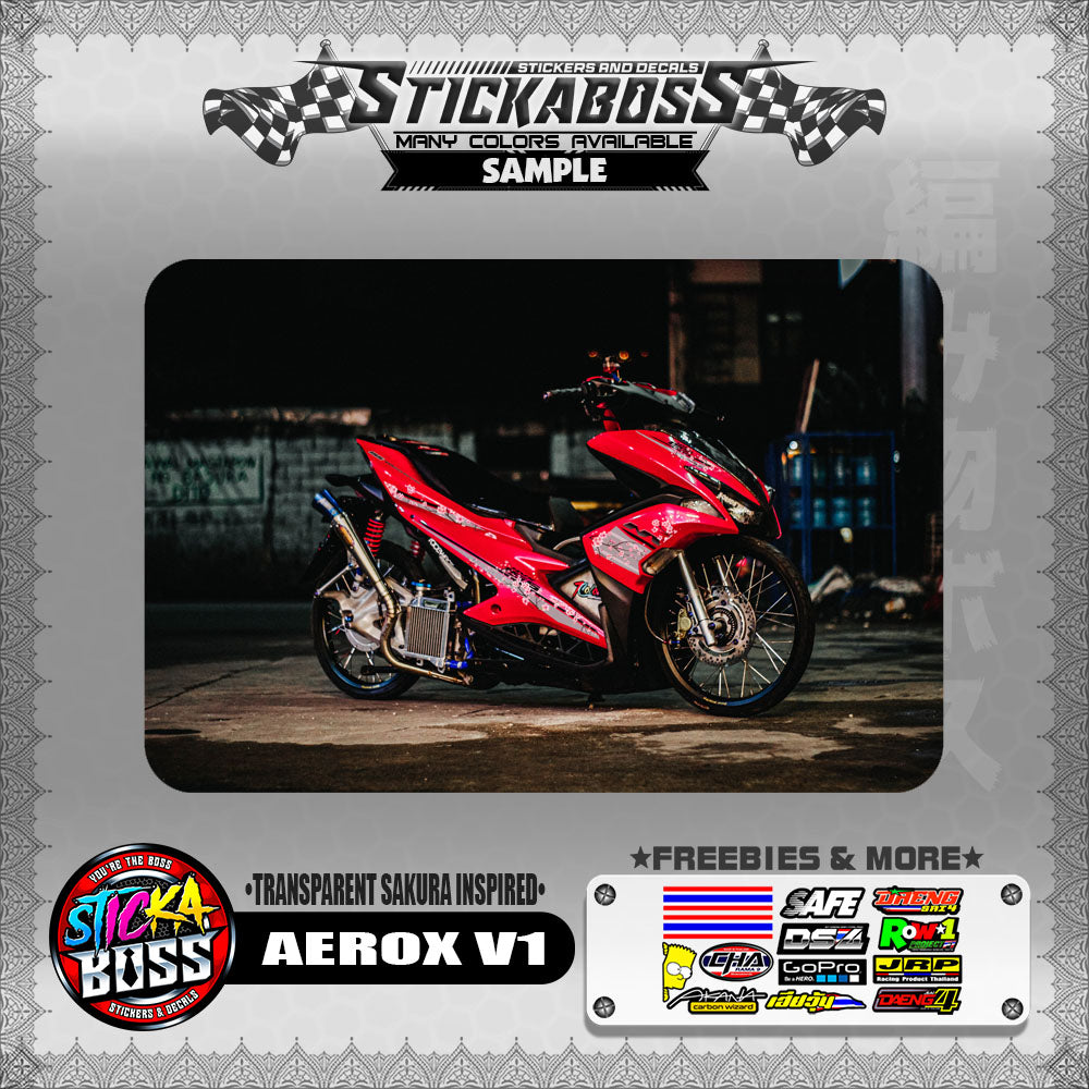 【PREMIUM UV PRINT】TRANSPARENT AEROX 155 V1 ( SAKURA INSPIRED )【WITH FREEBIES】