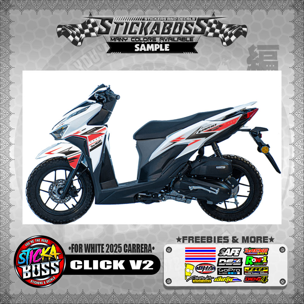 CLICK V2 STICKER DECALS ( FOR WHITE 2025 CARRERA )【WITH FREEBIES】