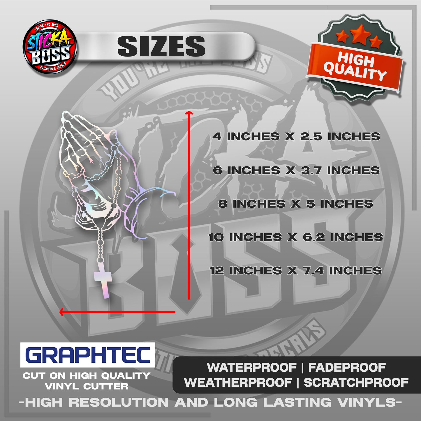PRAYING HAND WITH ROSARY | VINYL WATERPROOF CUT-OUT STICKER DECALS【Stickaboss】