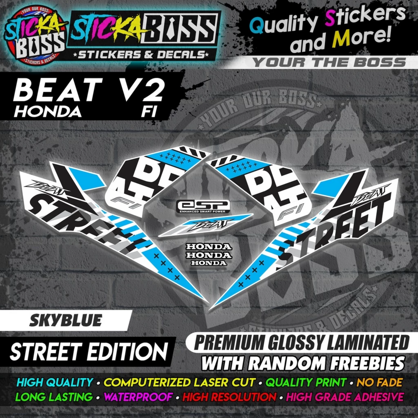 Honda Beat Fi V2 Stock Decals (Street Edition)【PREMIUM GLOSSY LAMINATED】