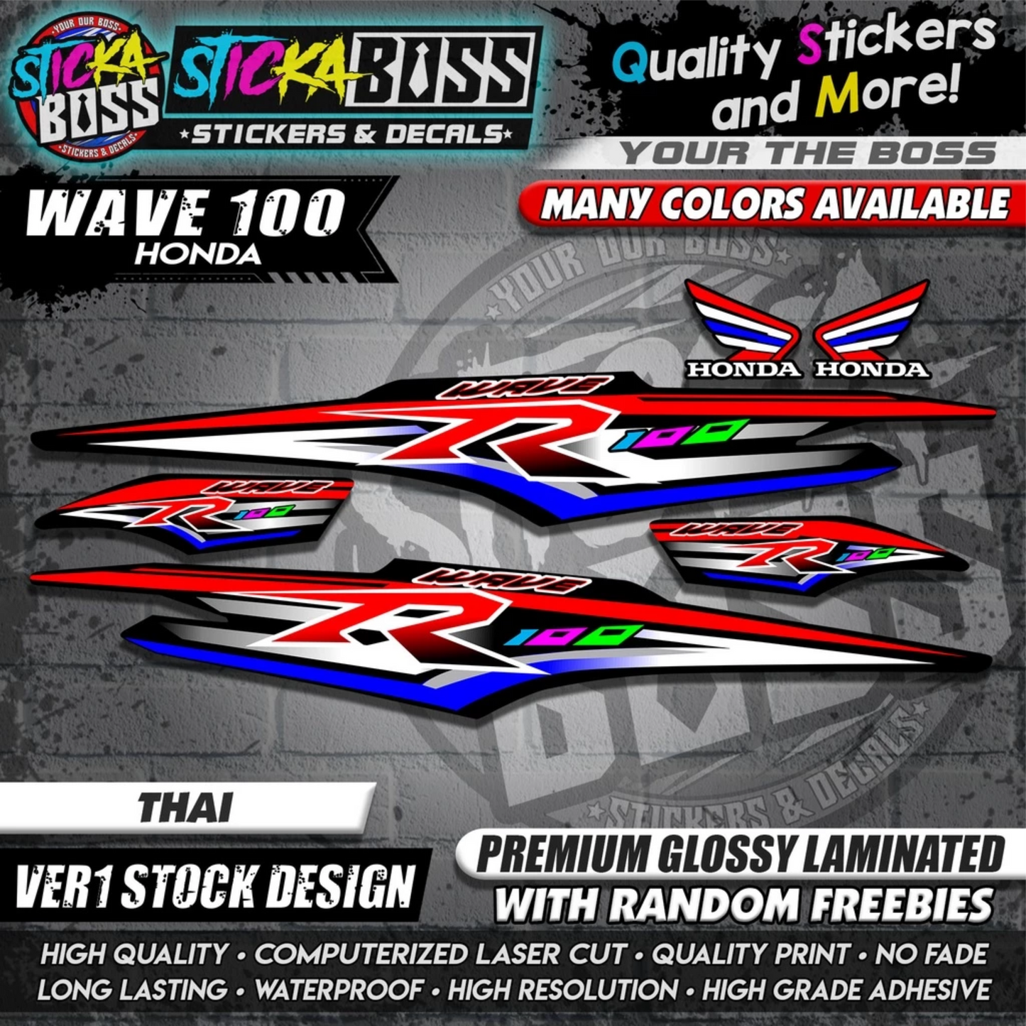 HONDA WAVE 100 R DECALS (Ver1 Stock Design)【WITH FREEBIES】