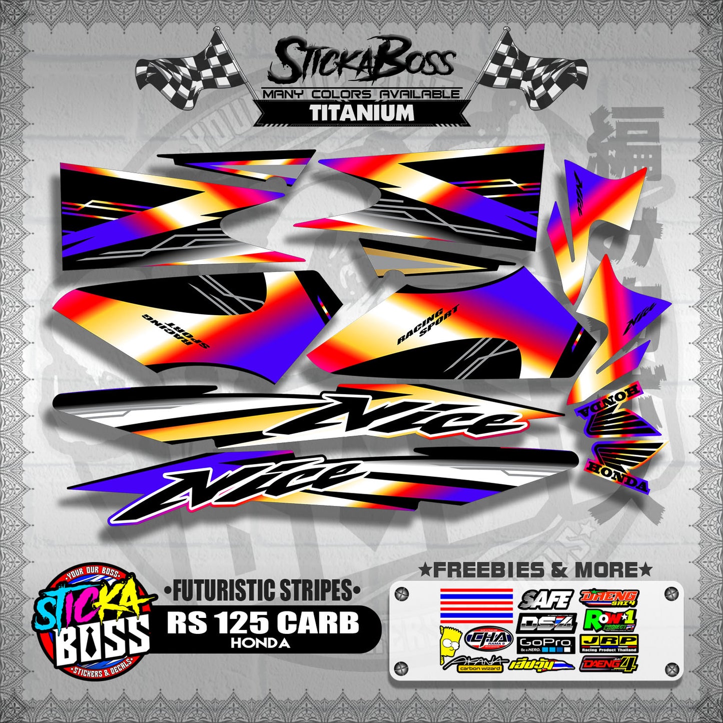 RS 125 THAI DECALS ( FUTURISTIC STRIPES )【WITH FREEBIES】