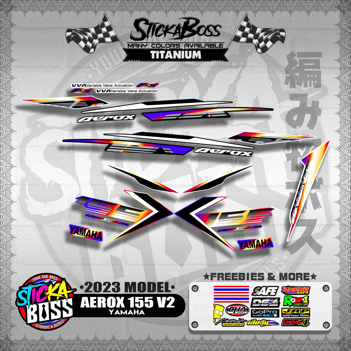 AEROX 155 V2 2023 STOCK DECALS ( 2023 MODEL )【WITH FREEBIES】