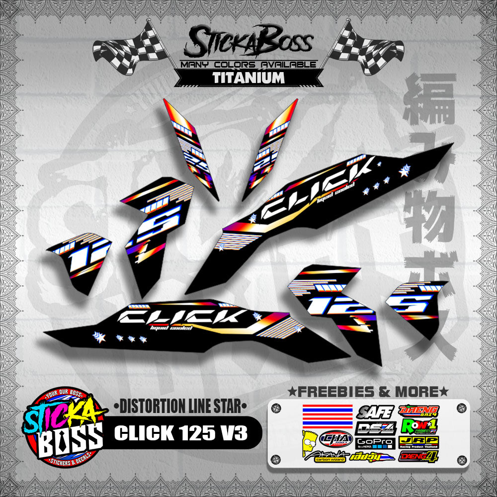 CLICK 125 V3 DECALS ( DISTORTION LINE STAR )【WITH FREEBIES】