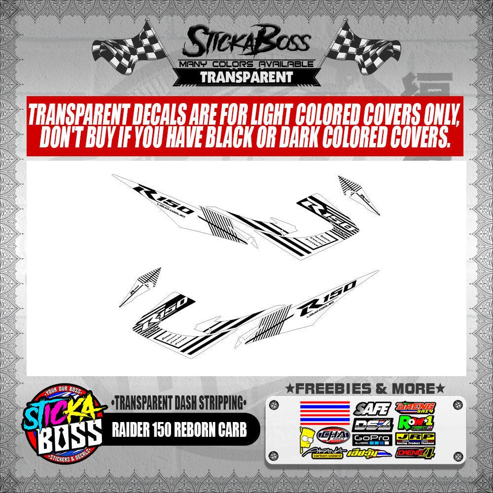 RAIDER 150 REBORN CARB DECALS ( TRANSPARENT DASH STRIPPING )【WITH FREEBIES】