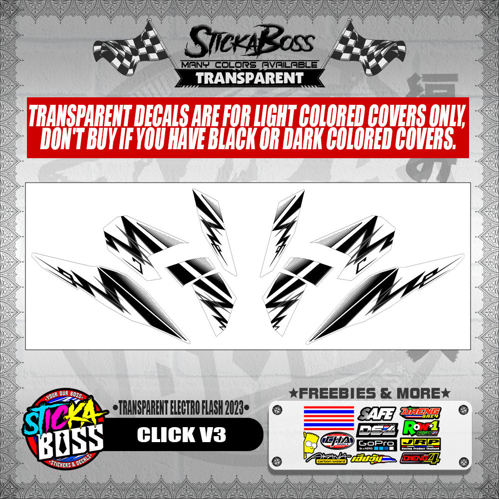 CLICK V3 DECALS ( TRANSPARENT ELECTRO FLASH 2023 )【WITH FREEBIES】