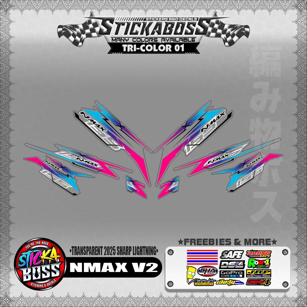 【PREMIUM UV PRINT】TRANSPARENT NMAX V2 INDO STICKER DECALS ( 2025 SHARP LIGHTNING )【WITH FREEBIES】