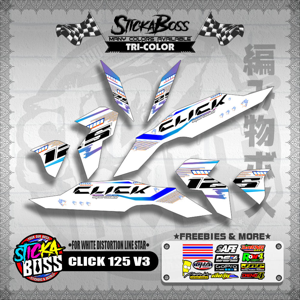 CLICK 125 V3 DECALS ( FOR WHITE DISTORTION LINE STAR )【WITH FREEBIES】