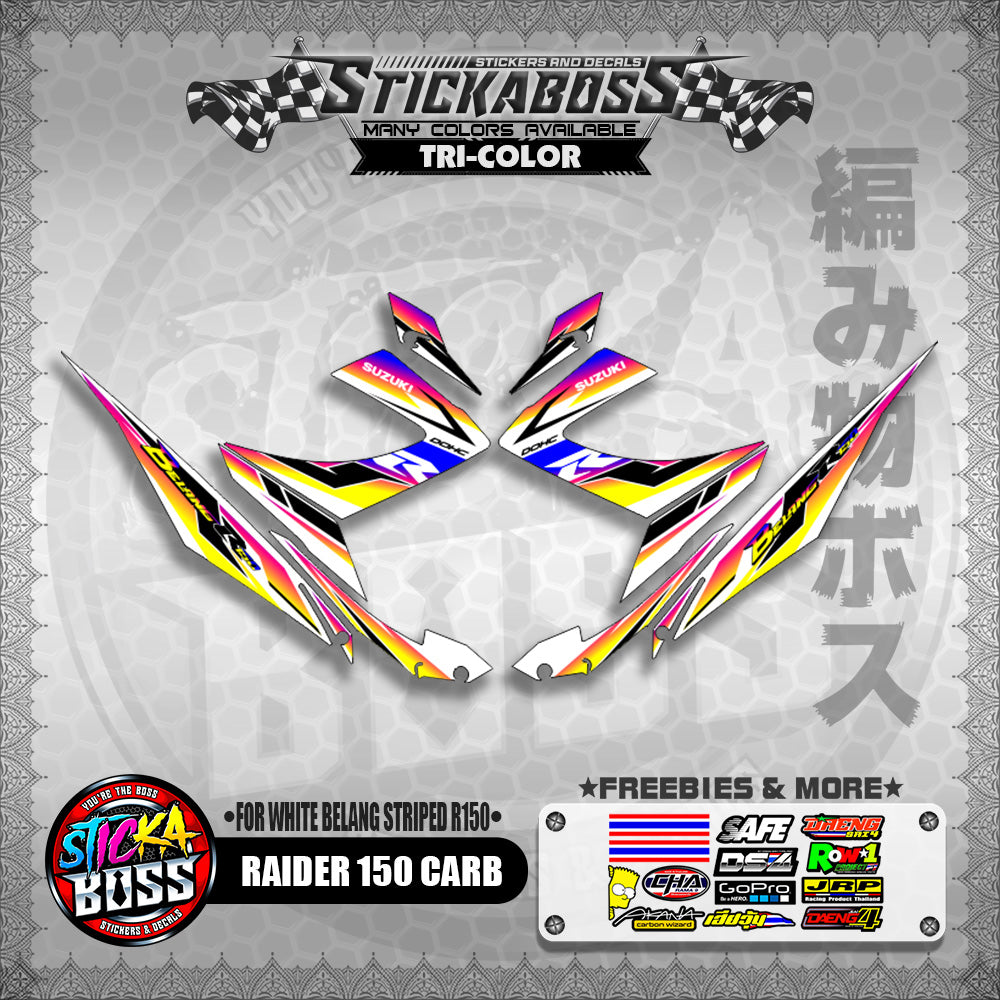 RAIDER 150 CARB STICKER DECALS ( FOR WHITE BELANG STRIPED R150 )【WITH FREEBIES】