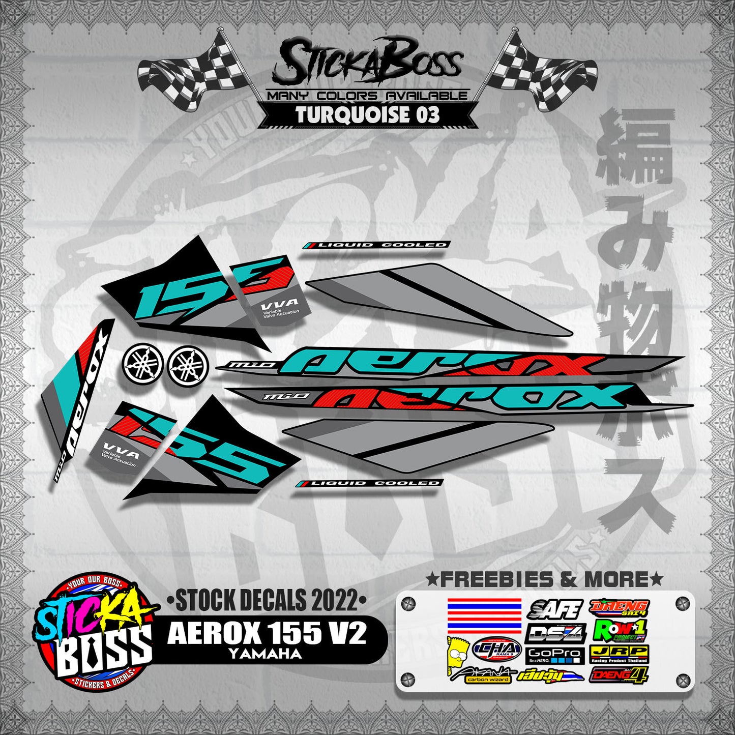 AEROX 155 V2 ( STOCK DECALS 2022 )【WITH FREEBIES】