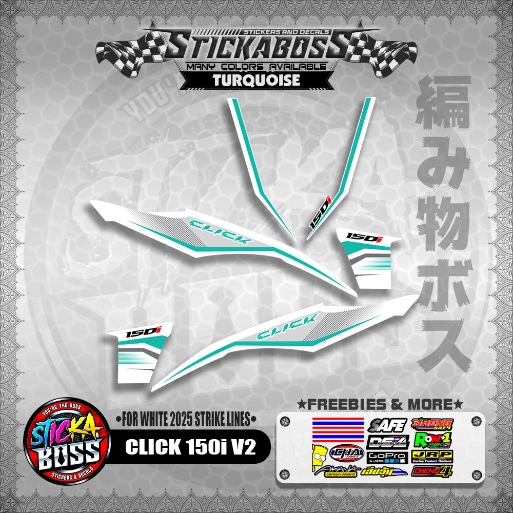 CLICK 150i V2 STICKER DECALS ( FOR WHITE 2025 STRIKE LINES )【WITH FREEBIES】