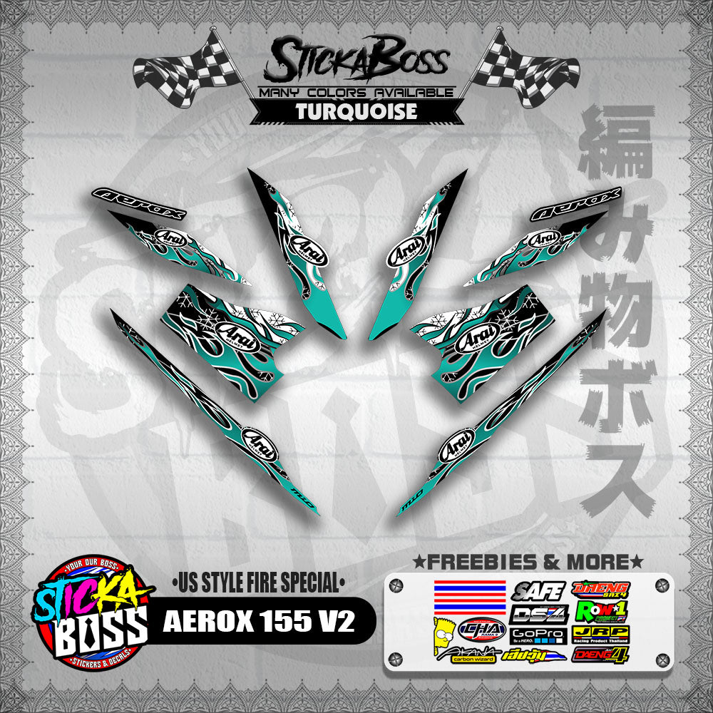 AEROX 155 V2 DECALS ( US STYLE FIRE SPECIAL )【WITH FREEBIES】
