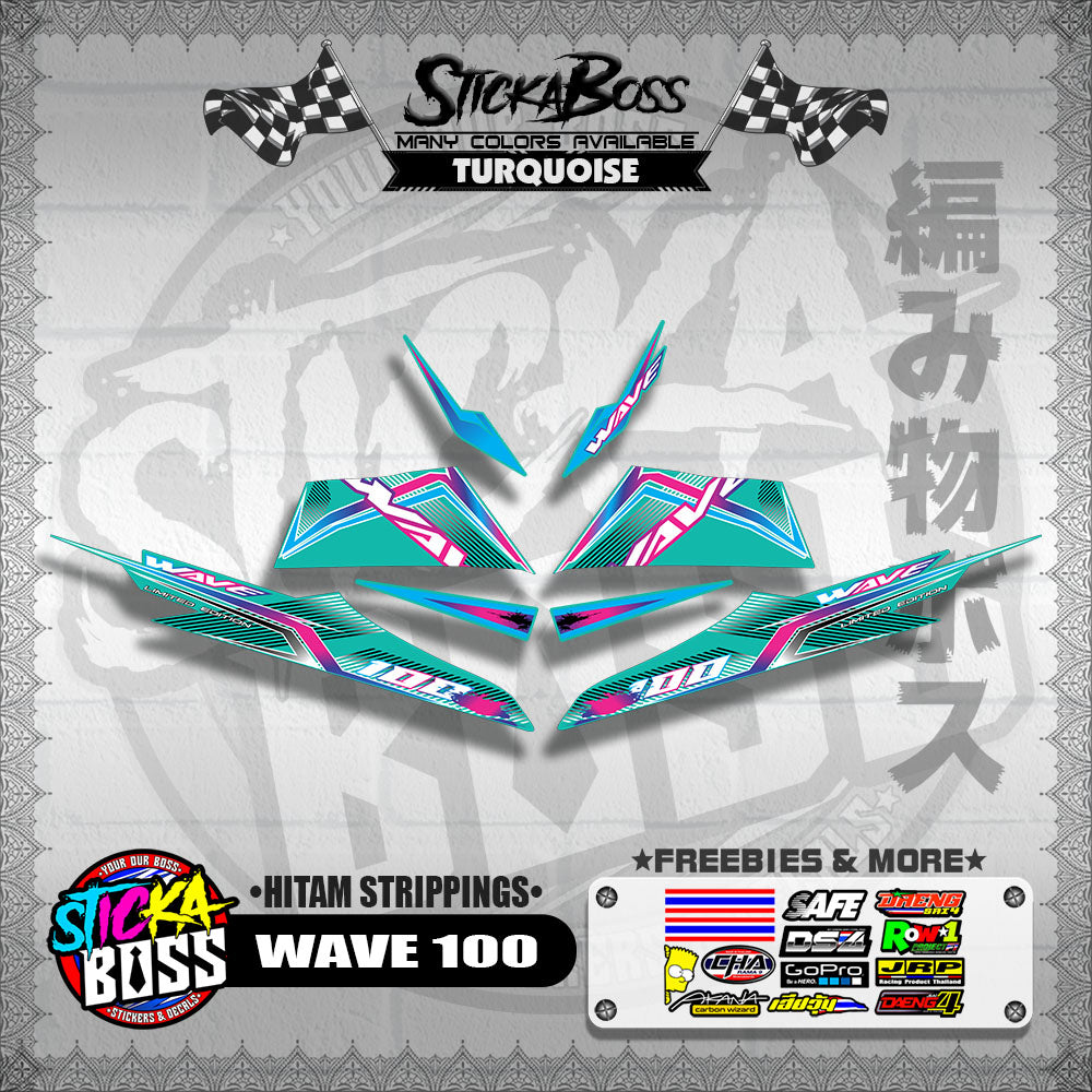 WAVE 100 MALAYSIAN DECALS ( HITAM STRIPPINGS )【WITH FREEBIES】