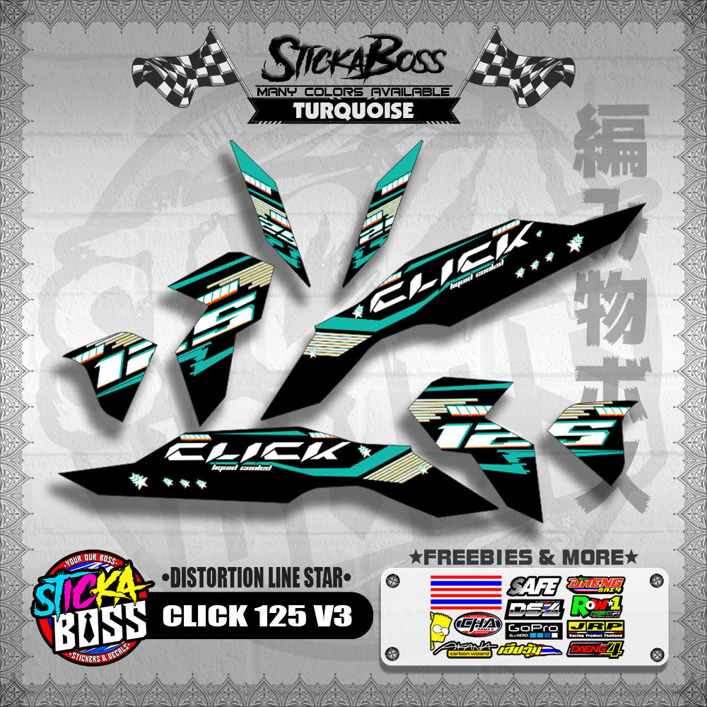 CLICK 125 V3 DECALS ( DISTORTION LINE STAR )【WITH FREEBIES】