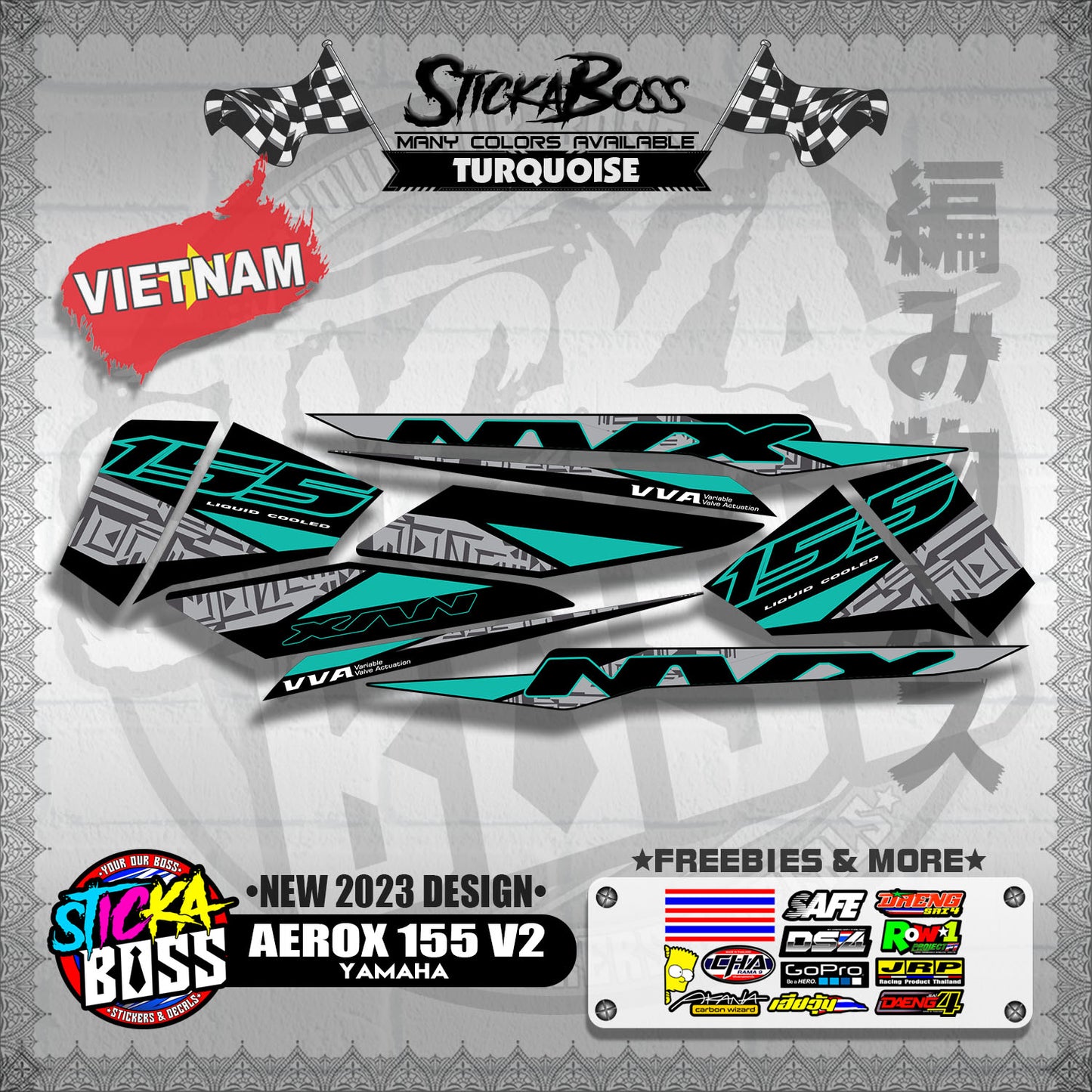 AEROX 155 V2 VIETNAM DECALS ( NEW 2023 DESIGN )【WITH FREEBIES】