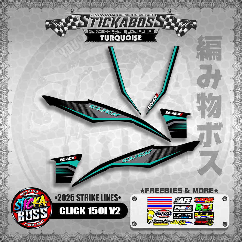 CLICK 150i V2 STICKER DECALS ( 2025 STRIKE LINES )【WITH FREEBIES】