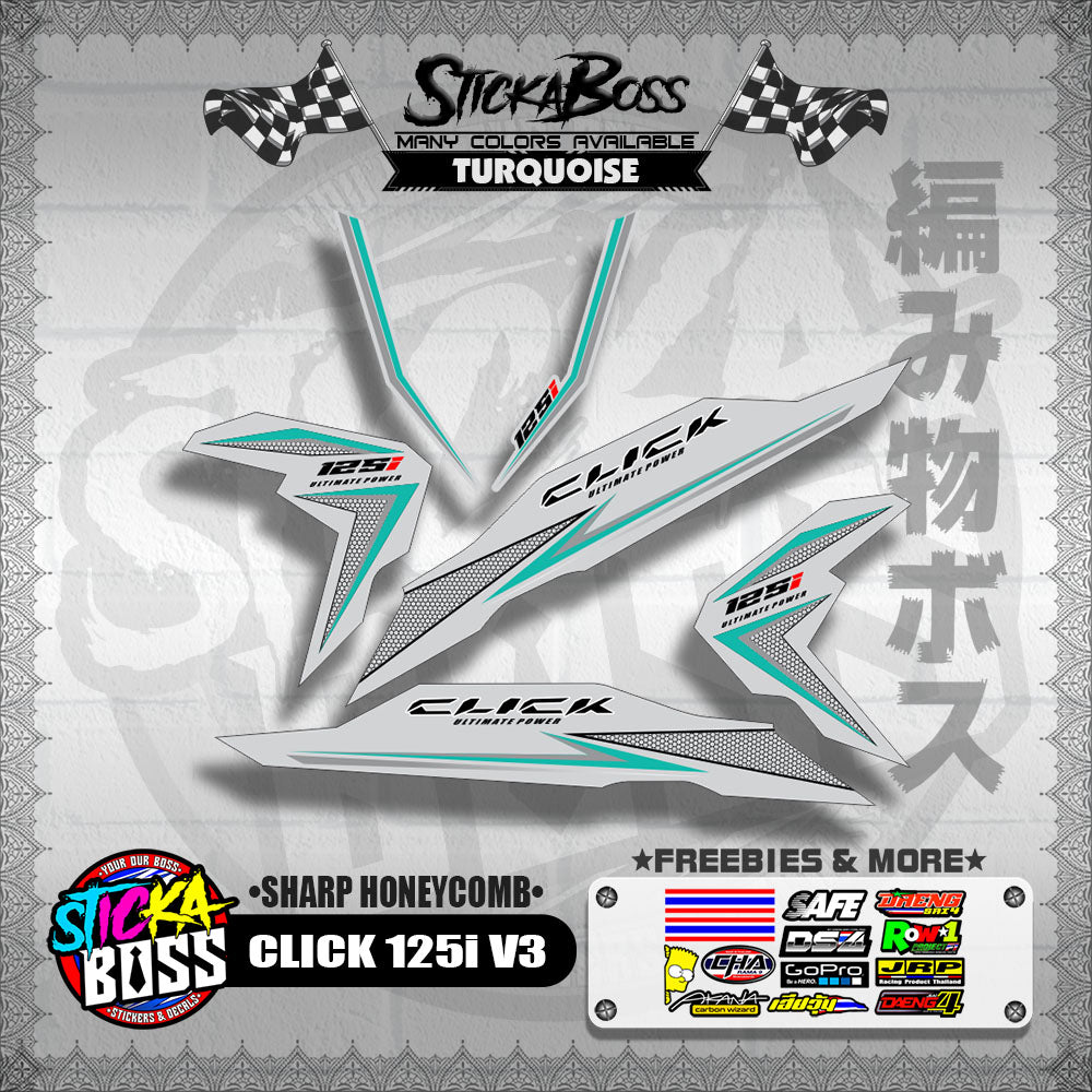 CLICK 125i V3 DECALS ( SHARP HONEYCOMB )【WITH FREEBIES】